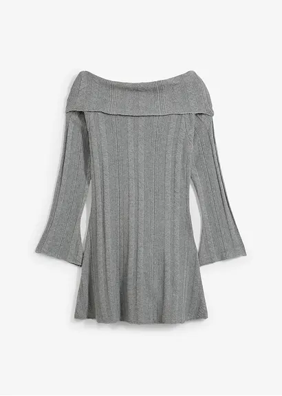bonprix Modernes kurz geschnittenes Carmen-Kleid aus Strick - grau