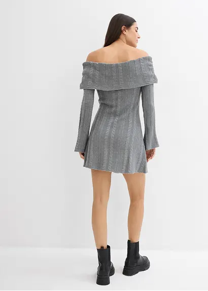 bonprix Modernes kurz geschnittenes Carmen-Kleid aus Strick - grau im Angebot