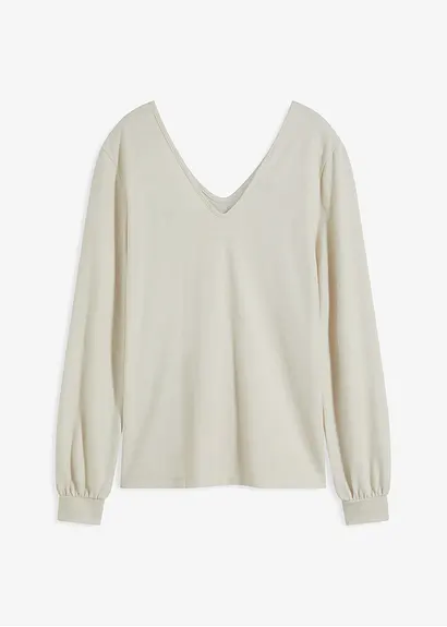 bonprix Kuscheliges Shirt mit dekorativen Perlen - beige