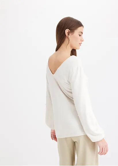bonprix Kuscheliges Shirt mit dekorativen Perlen - beige Günstiger Verkauf