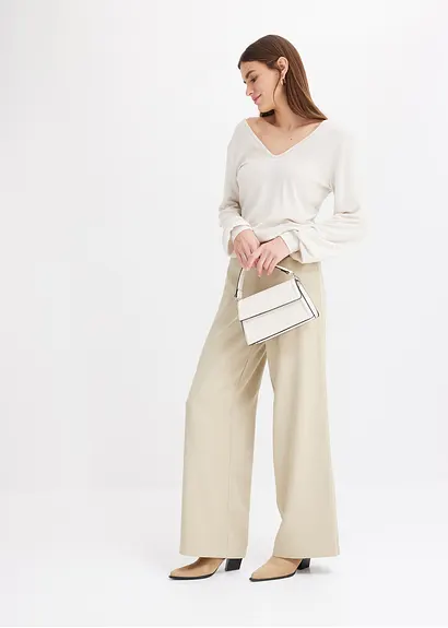 bonprix Kuscheliges Shirt mit dekorativen Perlen - beige Günstiger Verkauf