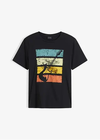 bonprix trendiges T-Shirt mit modernem Gitarren-Motiv vorne - schwarz