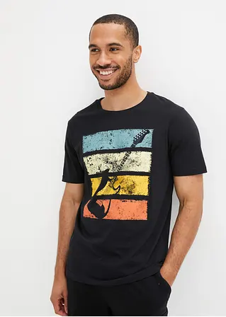 bonprix trendiges T-Shirt mit modernem Gitarren-Motiv vorne - schwarz Kostenloser Versand