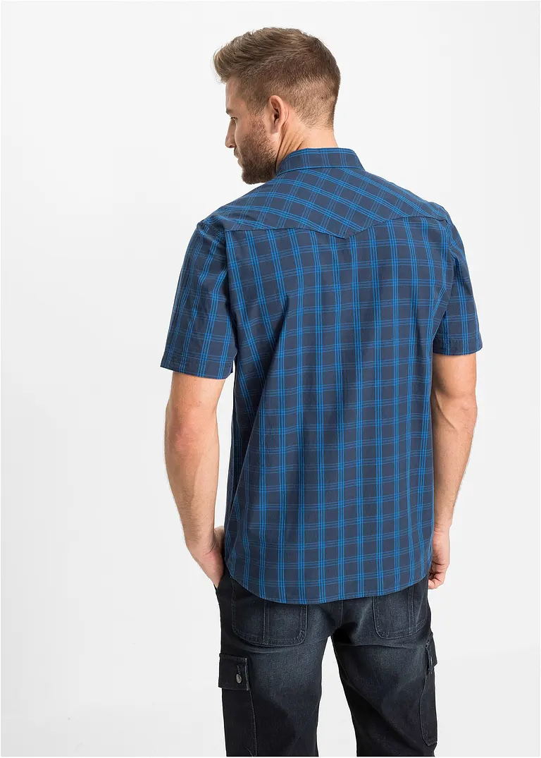 bonprix Kariertes Kurzarmhemd im Westernschnitt - blau - Herren Fabrik Onlineshop