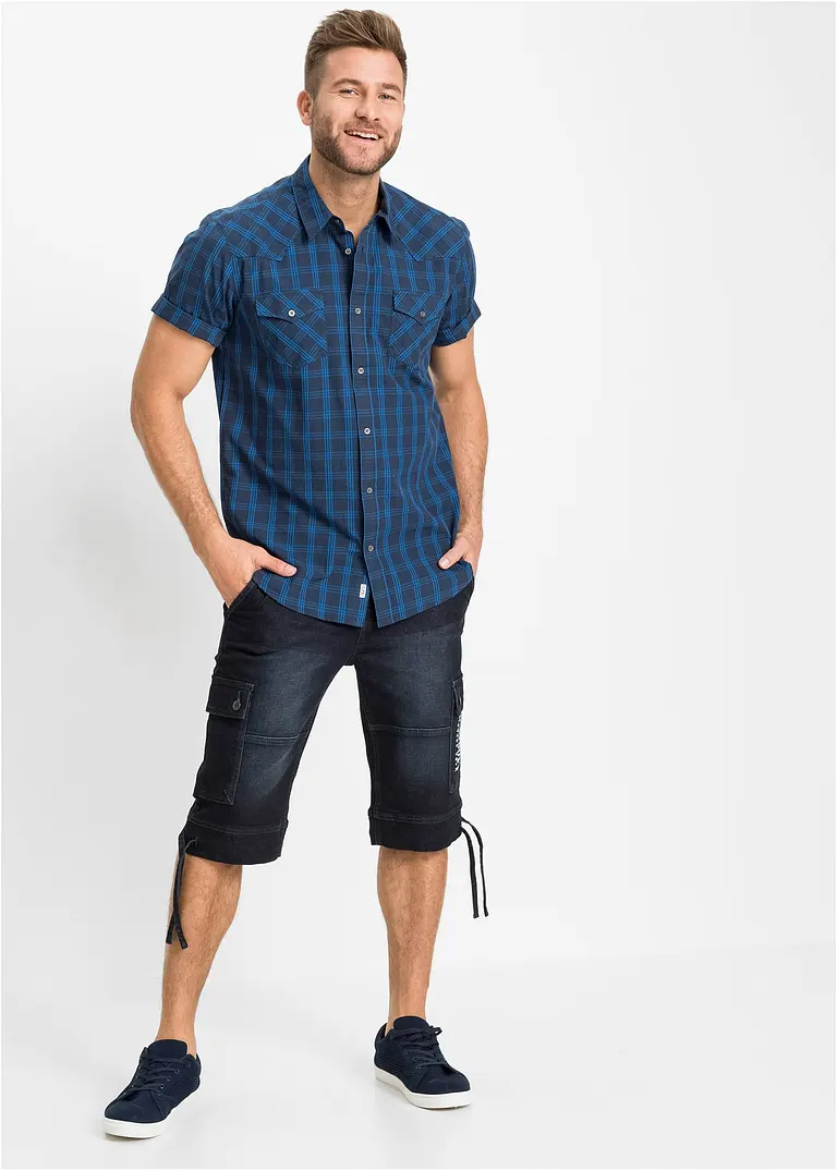 bonprix Kariertes Kurzarmhemd im Westernschnitt - blau - Herren Fabrik Onlineshop