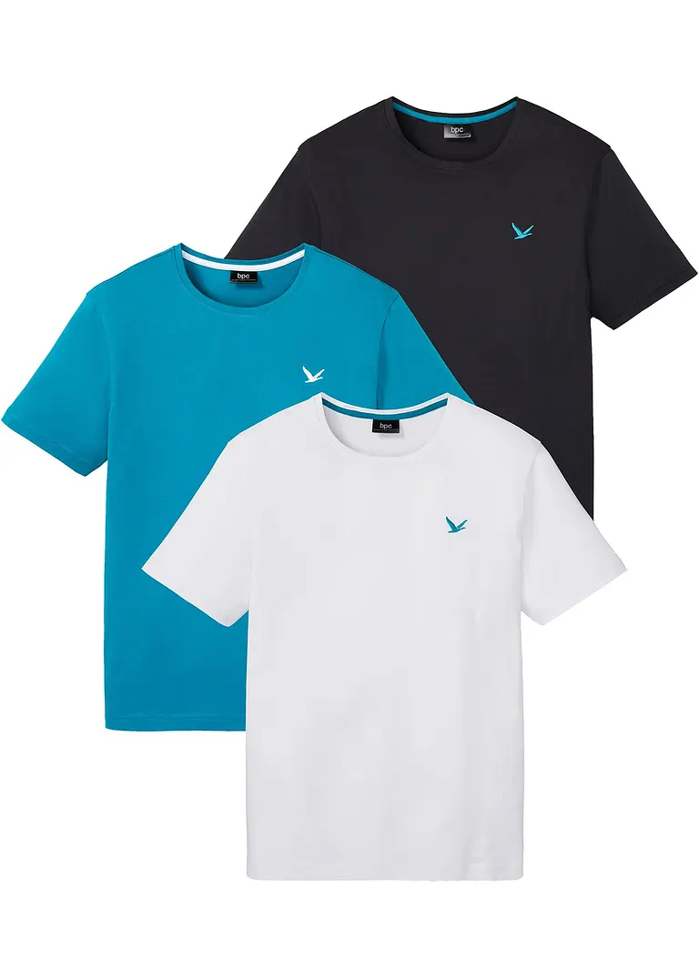 bonprix Schöne T-Shirts im 3er Pack mit kleiner Stickerei auf der Brust