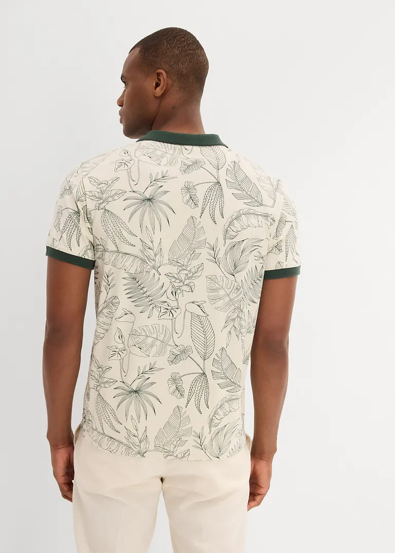 bonprix Modisch bedrucktes Jersey-Poloshirt aus reiner Baumwolle - beige Jubiläumsangebot