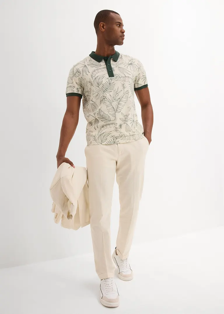 bonprix Modisch bedrucktes Jersey-Poloshirt aus reiner Baumwolle - beige Jubiläumsangebot