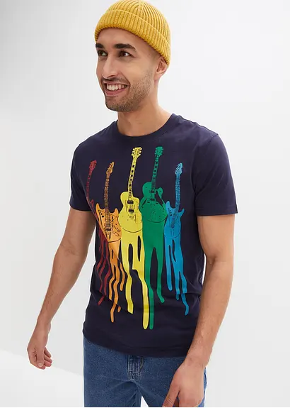 bonprix T-Shirt mit angesagtem Frontprint - blau - Herren Blitzangebot