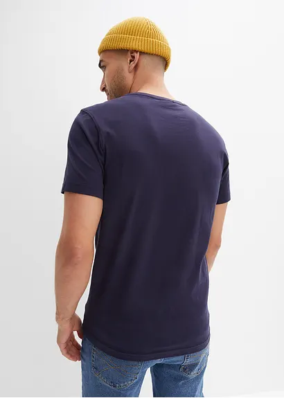 bonprix T-Shirt mit angesagtem Frontprint - blau - Herren Blitzangebot