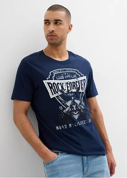 bonprix Kerniges T-Shirt aus reiner Baumwolle - blau - Herren Kostenlose Rückgabe