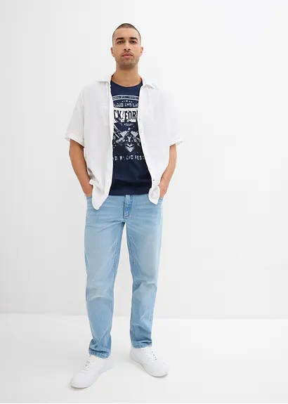 bonprix Kerniges T-Shirt aus reiner Baumwolle - blau - Herren Kostenlose Rückgabe