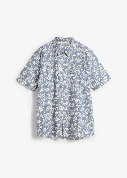 bonprix Leichtes Herren-Kurzarmhemd mit floralem Print - blau