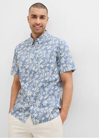 bonprix Leichtes Herren-Kurzarmhemd mit floralem Print - blau Bis zu 55% Rabatt