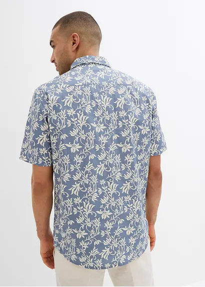 bonprix Leichtes Herren-Kurzarmhemd mit floralem Print - blau Bis zu 55% Rabatt