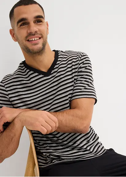 bonprix Gestreifter Shorty mit Hosentaschen - schwarz - Herren Online
