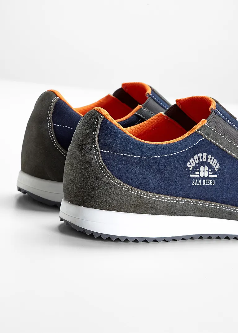 bonprix Stylisher Lederslipper mit Elastikeinsatz am Spann - blau Kostenlose Rückgabe
