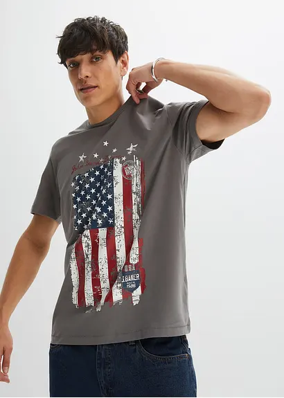bonprix T-Shirt mit kernigem Print - grau - Herren Top Angebot