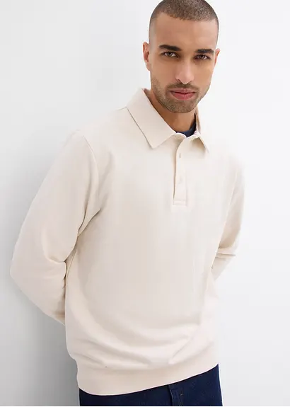 bonprix Modisches Sweat-Polo aus Bio-Baumwolle - beige - Herren Neueste Mode