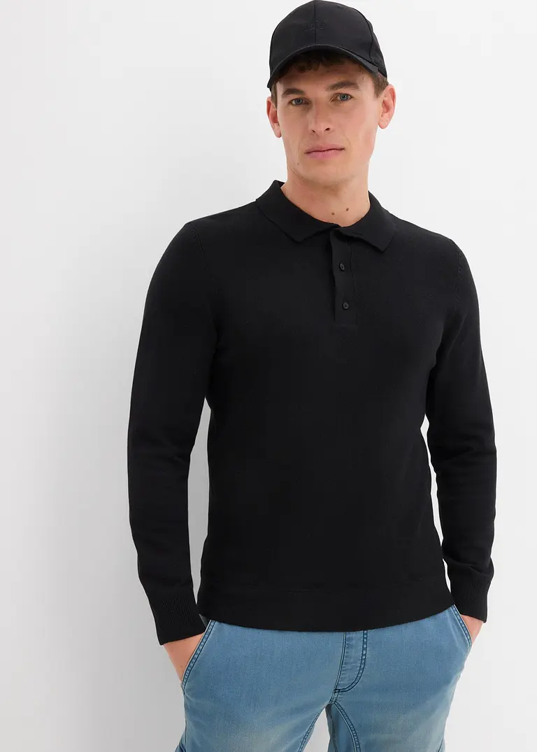 bonprix Pflegeleichtes Poloshirt in Feinstrick - schwarz Bestseller