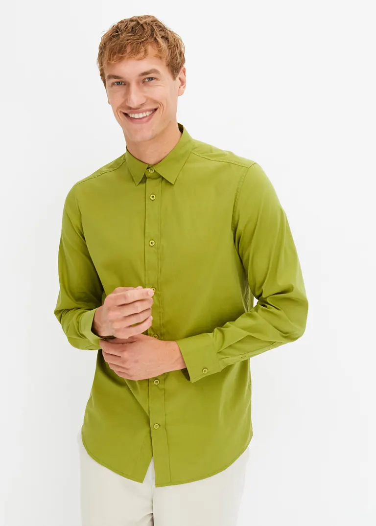 bonprix Herren Langarmhemd mit Stretch und leicht abgerundetem Saum Letzte 3 Tage