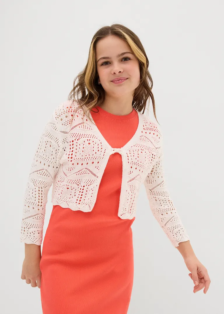 bonprix Verspielter Strickbolero mit 3/4 Ärmeln für Mädchen - weiß Nur für heute