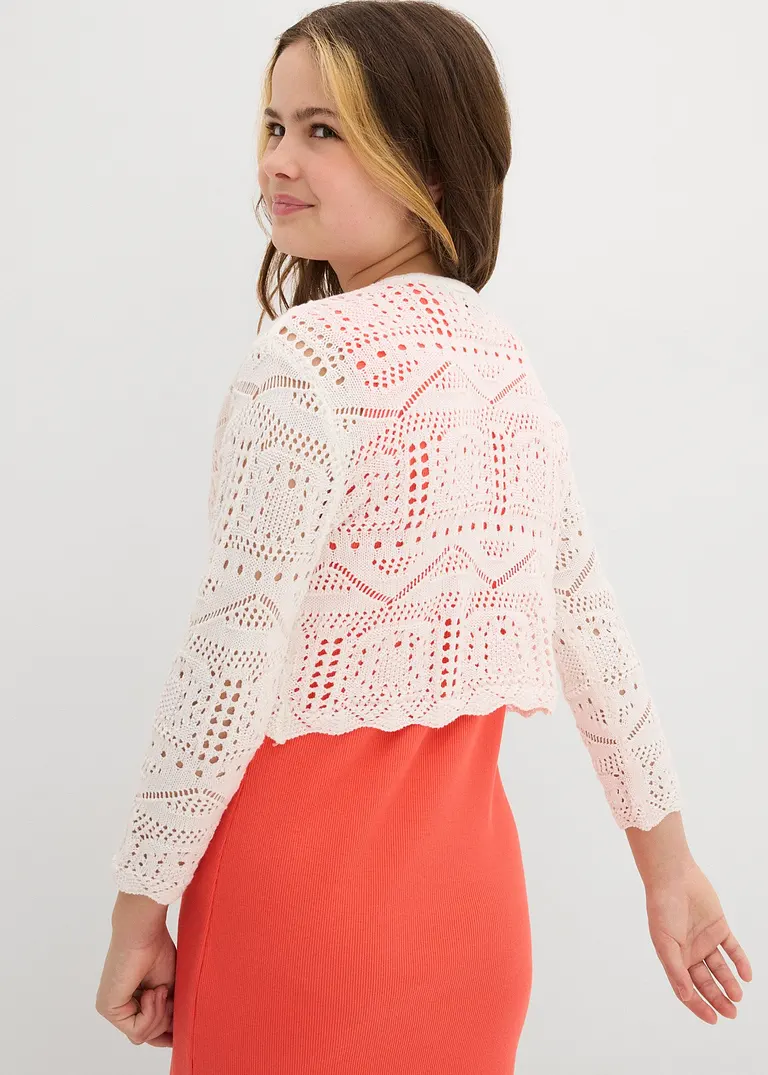 bonprix Verspielter Strickbolero mit 3/4 Ärmeln für Mädchen - weiß Nur für heute