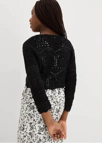 bonprix Verspielter Strickbolero mit 3/4 Ärmeln für Mädchen - schwarz Sonderangebot der Fabrik