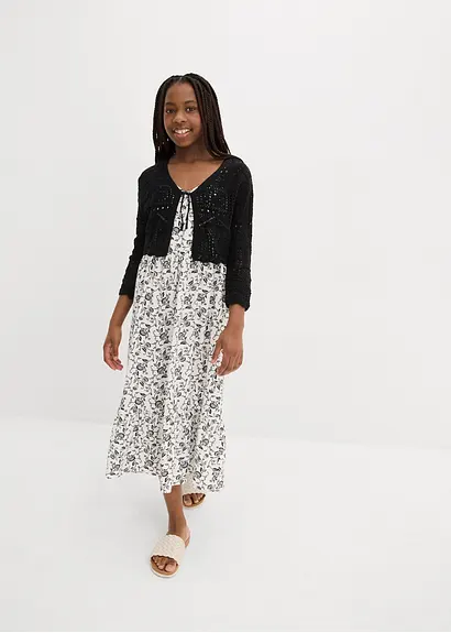 bonprix Verspielter Strickbolero mit 3/4 Ärmeln für Mädchen - schwarz Sonderangebot der Fabrik