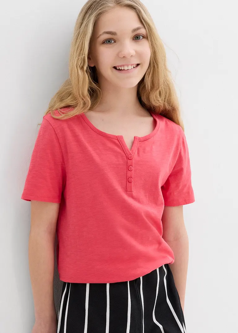 bonprix Schlichts Mädchen T-Shirt mit dekorativer Knopfleiste - pink Vierteljährliche Förderung