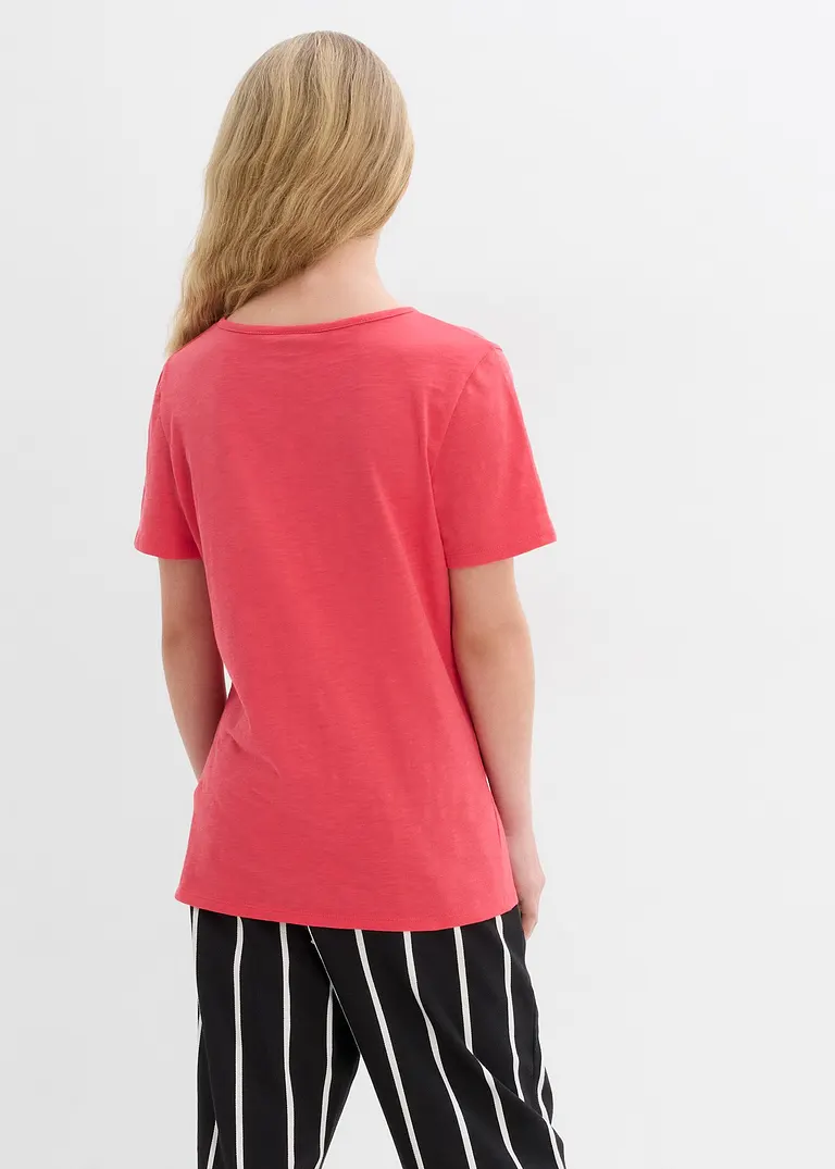 bonprix Schlichts Mädchen T-Shirt mit dekorativer Knopfleiste - pink Vierteljährliche Förderung