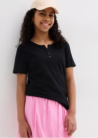 bonprix Schlichts Mädchen T-Shirt mit dekorativer Knopfleiste - schwarz Bis zu 55% Rabatt