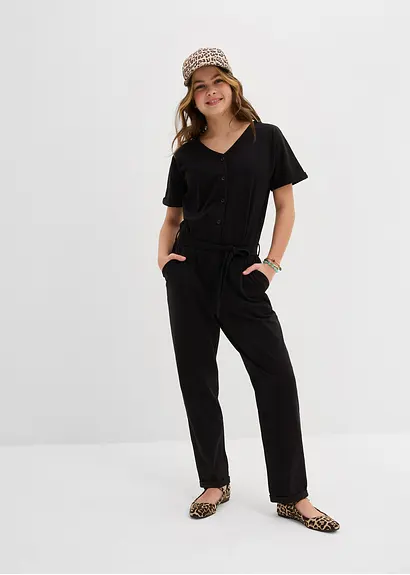 bonprix Mädchen Jumpsuit mit dekorativen Knöpfen - schwarz Nur noch ein Tag übrig