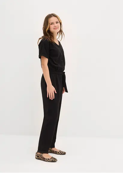 bonprix Mädchen Jumpsuit mit dekorativen Knöpfen - schwarz Nur noch ein Tag übrig