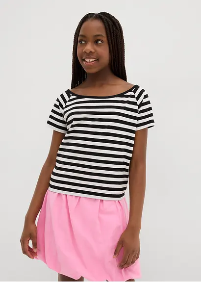 bonprix Schönes Mädchen Shirt mit breitem Rundhals Ausschnitt - schwarz Clearance-Verkauf
