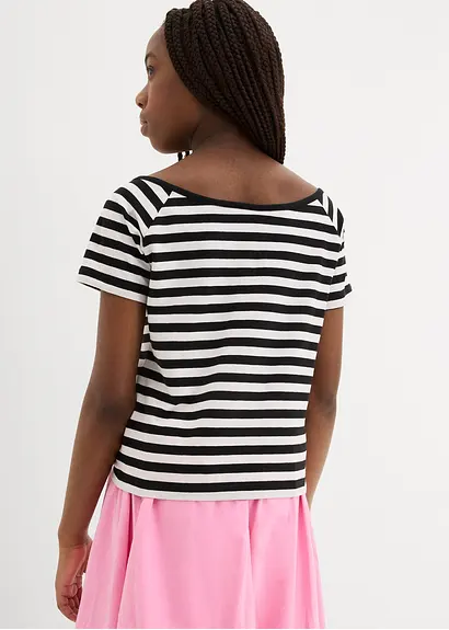 bonprix Schönes Mädchen Shirt mit breitem Rundhals Ausschnitt - schwarz Clearance-Verkauf