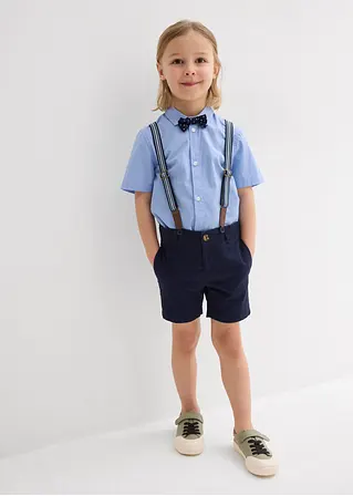 bonprix Cooles Set für Jungen bestehend aus einem Kurzarmhemd einer Chino-Bermuda verstellbaren Hosenträgern und einer gepunkteten Fliege Outlet