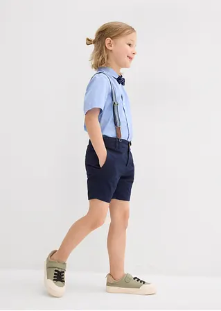 bonprix Cooles Set für Jungen bestehend aus einem Kurzarmhemd einer Chino-Bermuda verstellbaren Hosenträgern und einer gepunkteten Fliege Outlet