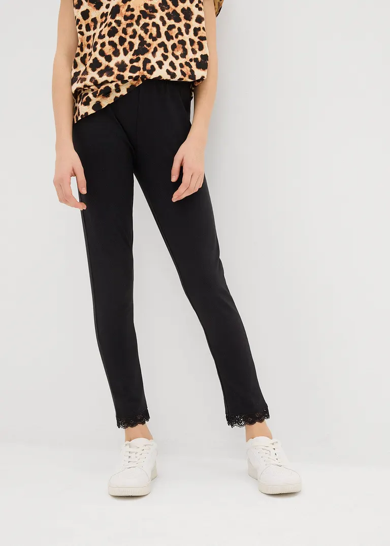 bonprix Mädchen Leggings im Bio-Baumwoll-Mix mit dekorativer Spitze Blitzverkäufe