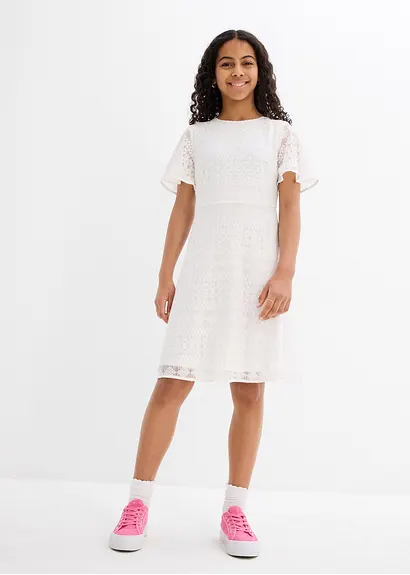 bonprix Süßes Mädchenkleid mit dekorativer Spitze - weiß Kostenloser Versand