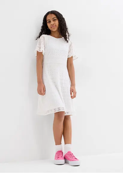 bonprix Süßes Mädchenkleid mit dekorativer Spitze - weiß Kostenloser Versand