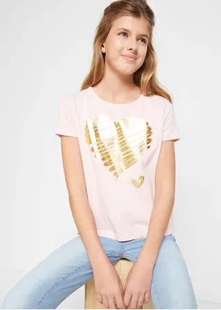 bonprix Tolles Mädchen T-Shirt mit Print - hellgrau meliert + puderrosa Flash Sale