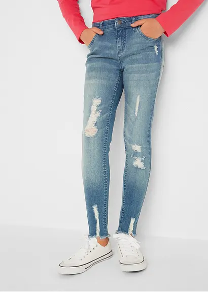 bonprix Mädchen Skinny-Jeans mit Used Effekt - blau - Kinder Begrenztes Angebot