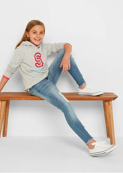 bonprix Mädchen Skinny-Jeans mit Used Effekt - blau - Kinder Begrenztes Angebot