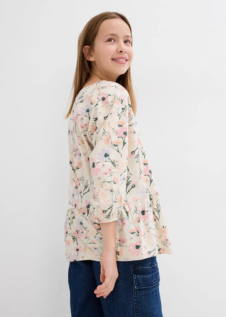 bonprix Süßes Mädchen Shirt mit Volants - beige - Kinder Cyber Monday