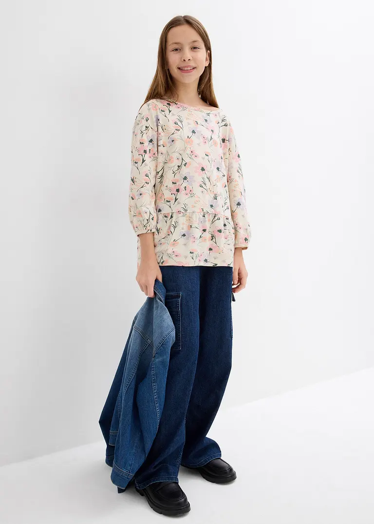 bonprix Süßes Mädchen Shirt mit Volants - beige - Kinder Cyber Monday
