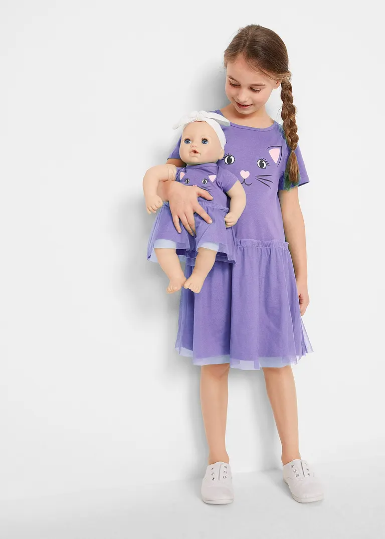 bonprix Set aus Mädchen Kleid und Puppenkleid - lila - Kinder Muttertagsangebot
