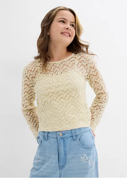 bonprix Verspielte Spitzenbluse mit eingenähtem Jerseytop - natur Lagerräumung