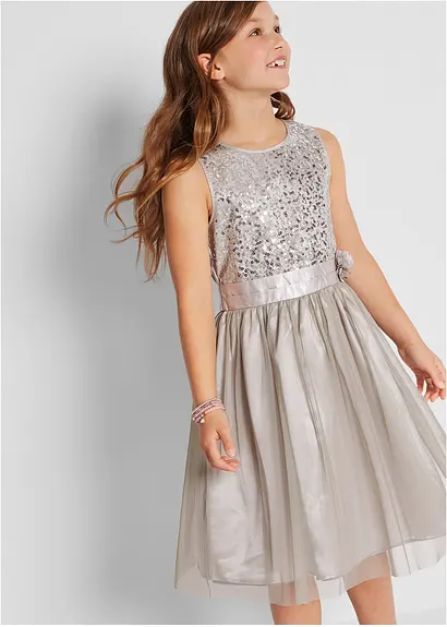 bonprix Festliches Mädchen Kleid mit dekorativen Details - silber Top Angebot