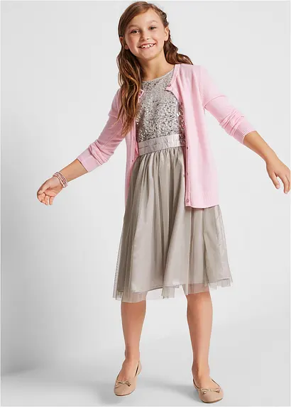 bonprix Festliches Mädchen Kleid mit dekorativen Details - silber Top Angebot